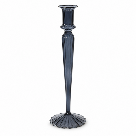Black Fluted Glass Candlestick