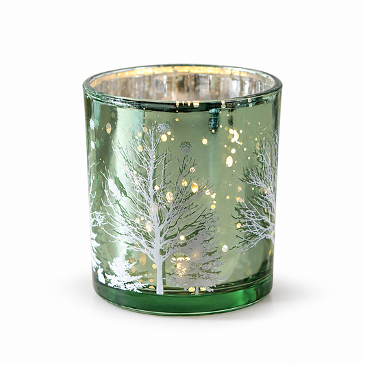 Green Christmas Tree Glass Candle Holder